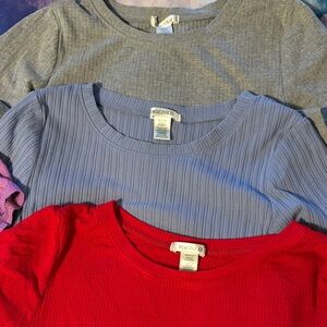 Bozzolo Juniors Ribbed Knit Tops in Gray, Blue, and Red